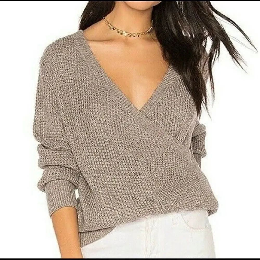 Callahan taupe linen blend waffle knit wrap sweater size XS - Picture 3 of 16
